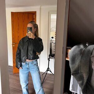 Na-kd faux leather washed black jacket 6